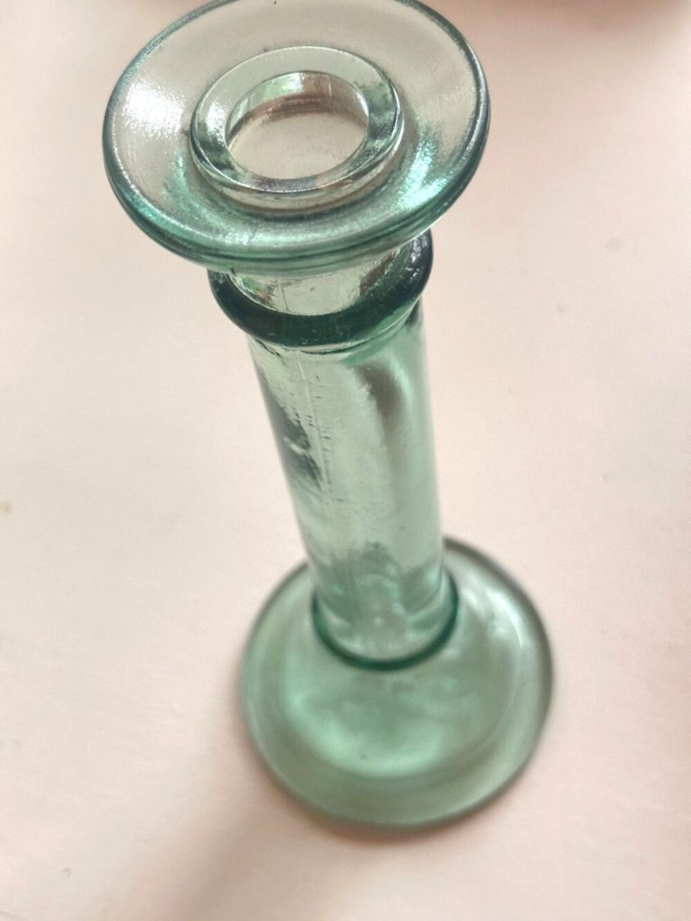 Green Glass Taper Candle Holder Bud Vase Spain 71/2"